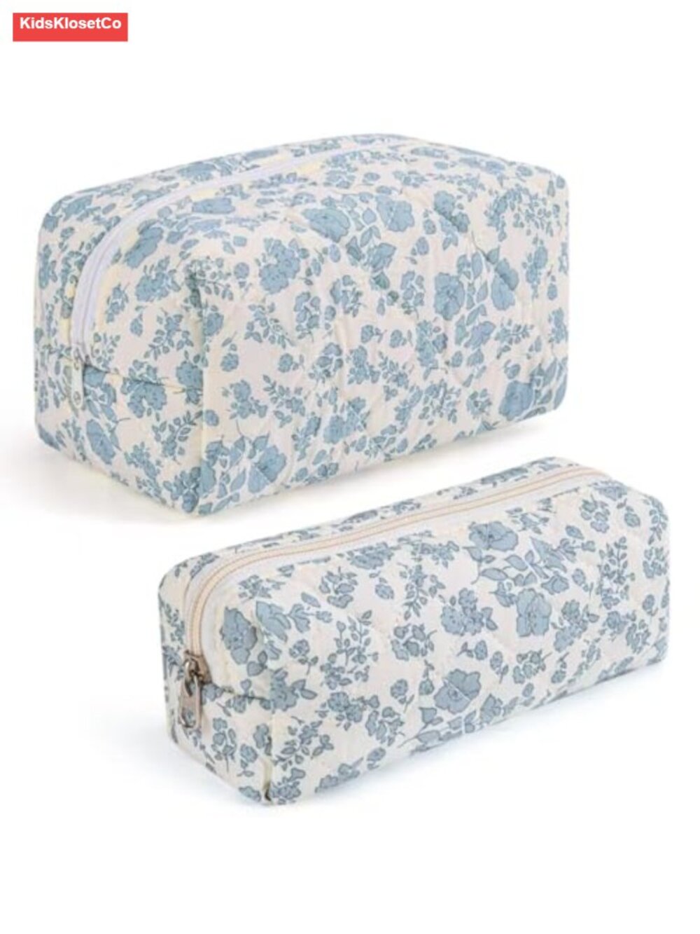 Set of 2 Quilted Cotton Makeup Bags with Floral Design | Travel Cosmetic Pouch